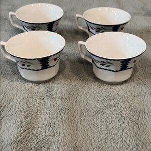 Adams “Lancaster” Porcelain Tea Cups with Blue and Red Floral Border - Set of 4